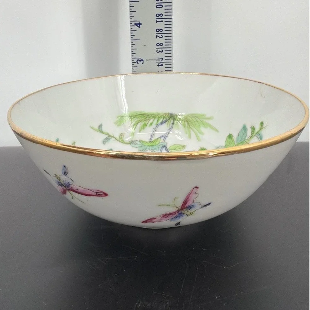 Japanese Porcelain Ware Bowl Decorated Hong Kong Floral‎ Butterfly Gold Rim 7